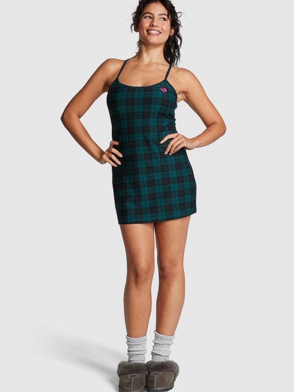 PINK 2 Piece Teal & Black Plaid Cami & Shorts Sleep Set by Victoria’s Secret